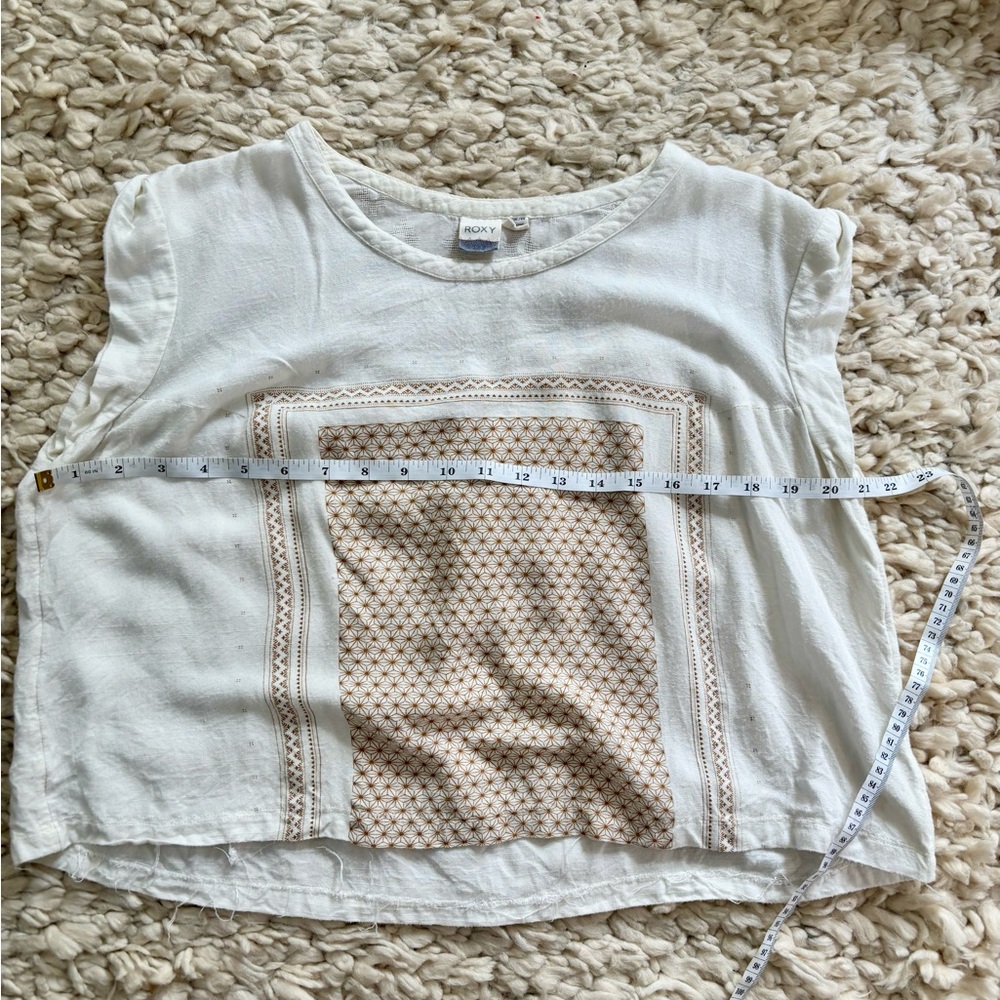 Roxy White and Tan crop Blouse XL - Picture 3 of 10